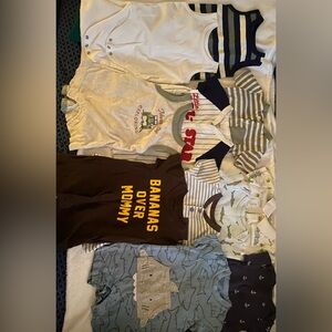 0-3 month baby boy clothes, various brands.